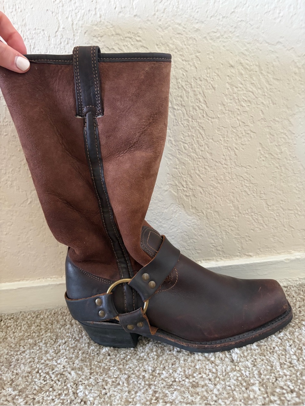 Frye Western Brown Suede and Leather Mid-Calf Boot - Picture 2 of 7